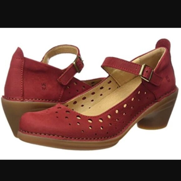 EL NATURALISTA Red Suede Leather Mary Jane Pump Comfortable Shoes Non slip EU 37 - Picture 2 of 16